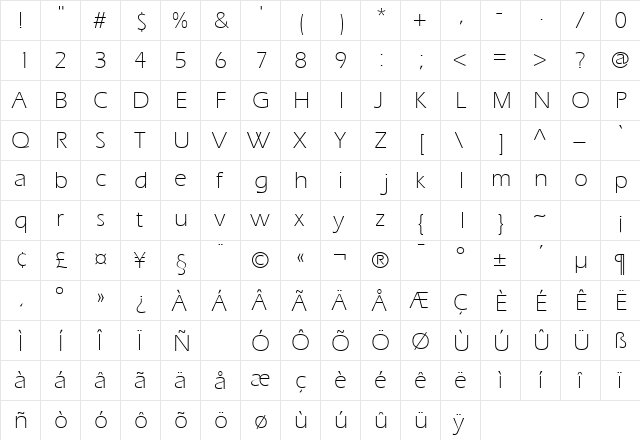 Speedo Light SSi Extra Light font glyphpreview