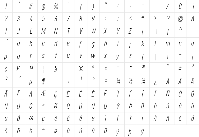 PF Din Text Comp Pro Thin Italic font glyphpreview
