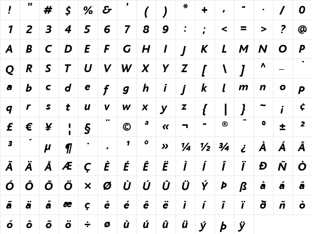 Bliss Regular font glyphpreview