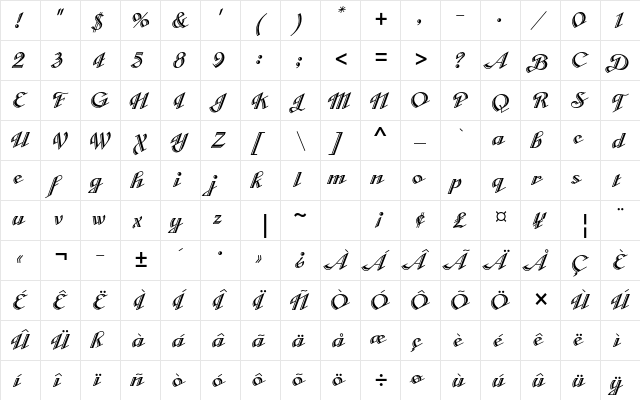 Cabarga Cursiva Std Regular font glyphpreview