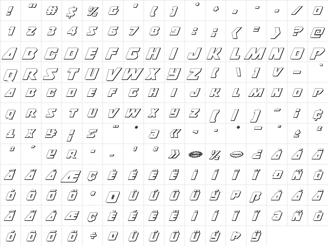 Thunderstrike 3D Regular font glyphpreview