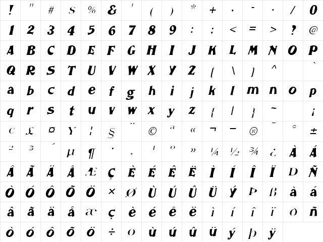 NomadSSK Italic font glyphpreview