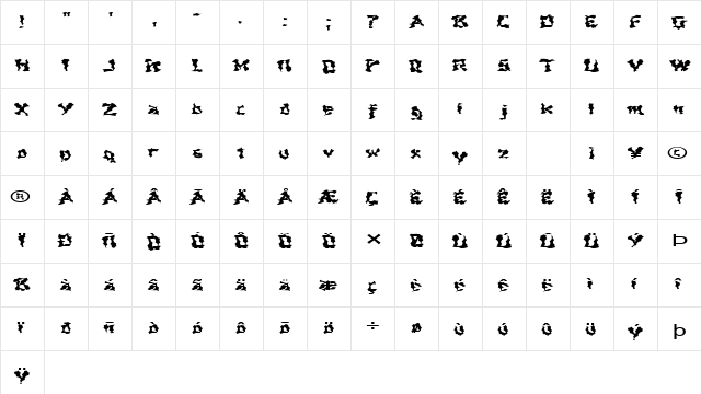 FZ WACKY 44 EX Normal font glyphpreview