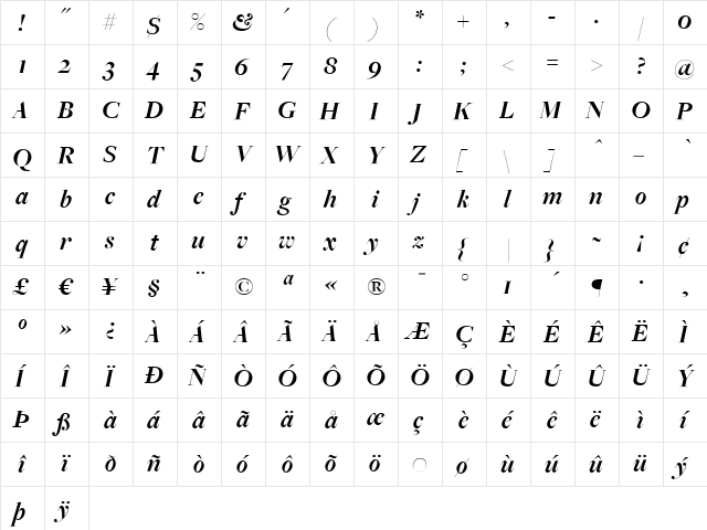 FreightBigBoldItalic Regular font glyphpreview