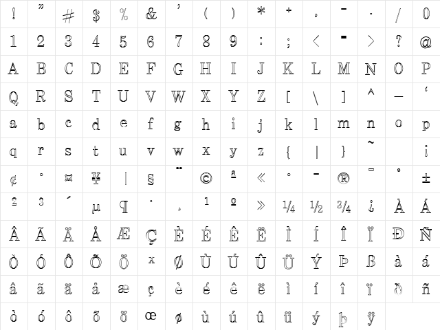 QTCraigetypeOutline Regular font glyphpreview