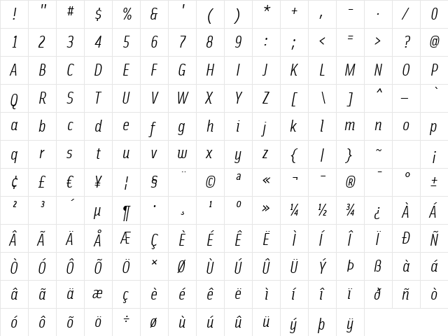 SolexRegularLiningItalic Regular font glyphpreview