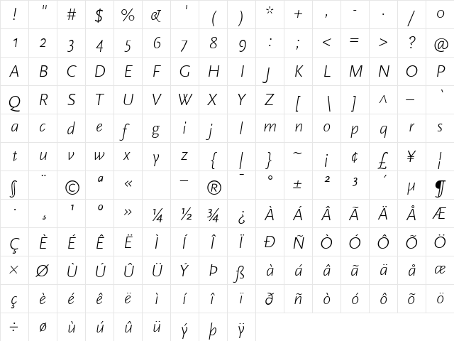 ScalaSans LightItalic font glyphpreview
