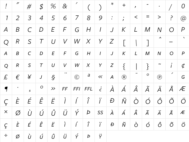 Freight Sans Book Italic SC font glyphpreview