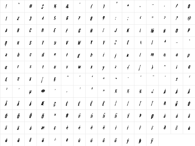 Quarrystone Condensed Italic Condensed Italic font glyphpreview