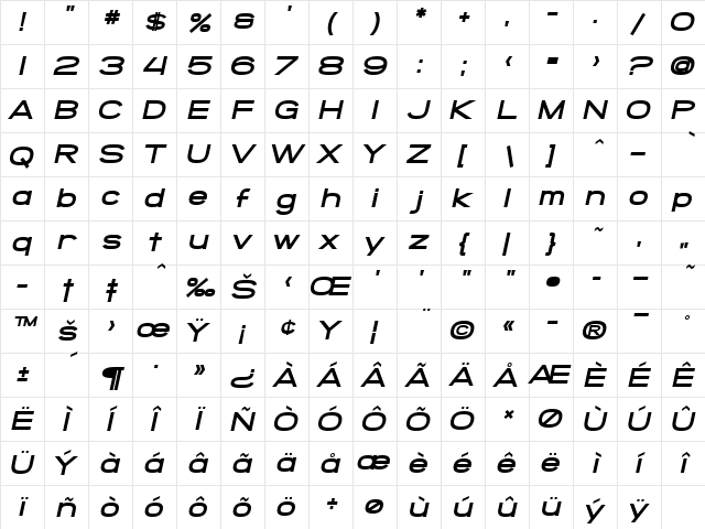 SF Grandezza Heavy Oblique font glyphpreview