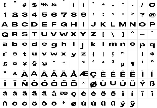 Stretch Pro Regular font glyphpreview