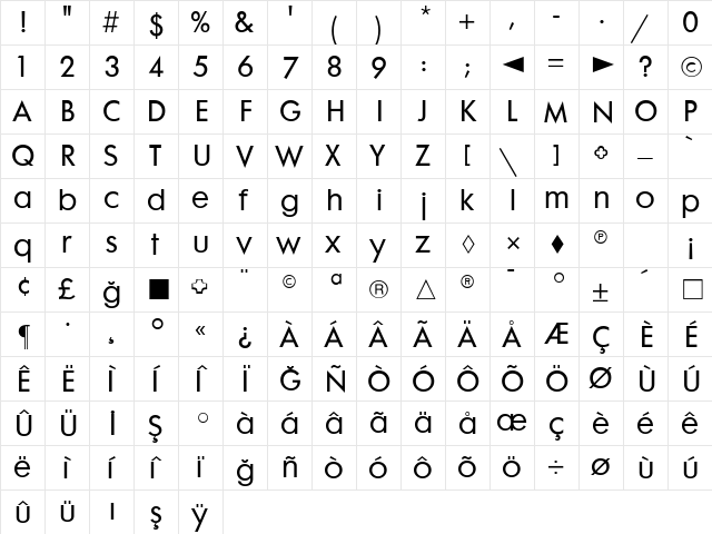 FuturaMaxiBook Regular font glyphpreview