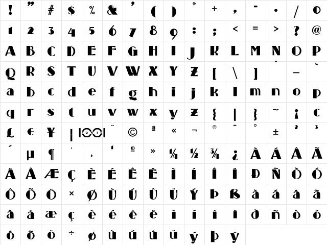 Standing Room Only NF Regular font glyphpreview