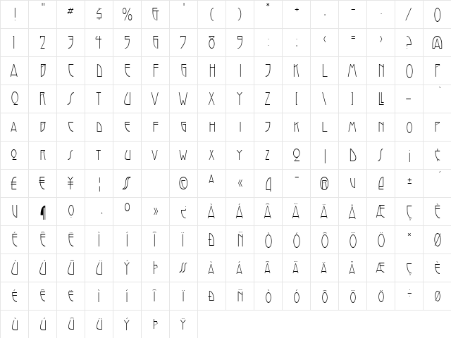 Santini Light Regular font glyphpreview