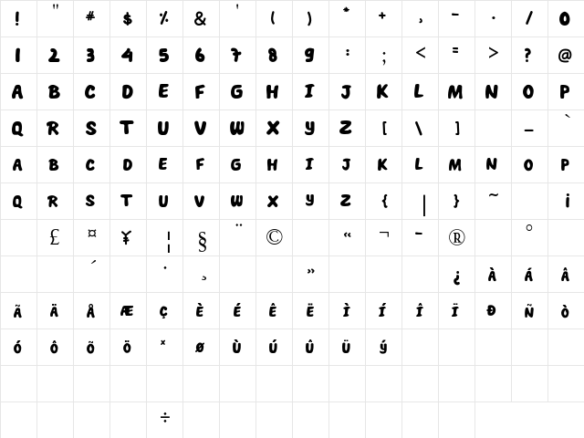 THE JACK MARRON Regular font glyphpreview