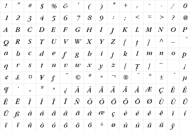 VANIEL 3 Italic font glyphpreview