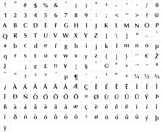 Optima LT DemiBold Regular font glyphpreview