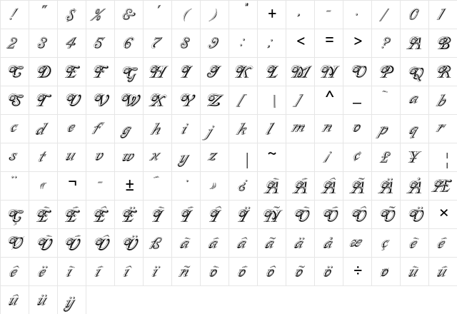 Milano Std Regular font glyphpreview