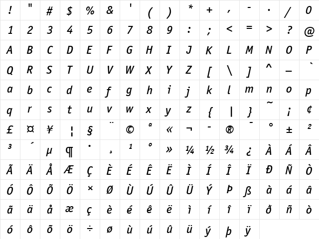 OfficinaSanITCMedium Italic font glyphpreview