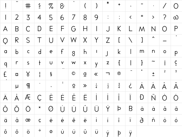 Melvinsans Thin font glyphpreview