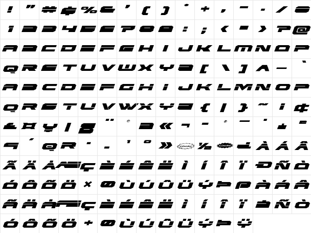 Eridanus Expanded Italic Expanded Italic font glyphpreview