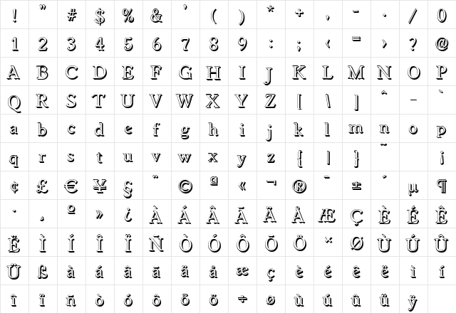 WorcesterShadow Regular font glyphpreview