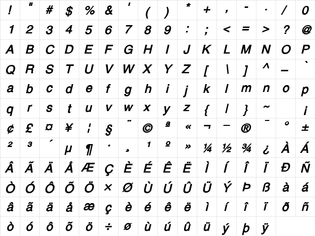 CatalanSSK BoldItalic font glyphpreview