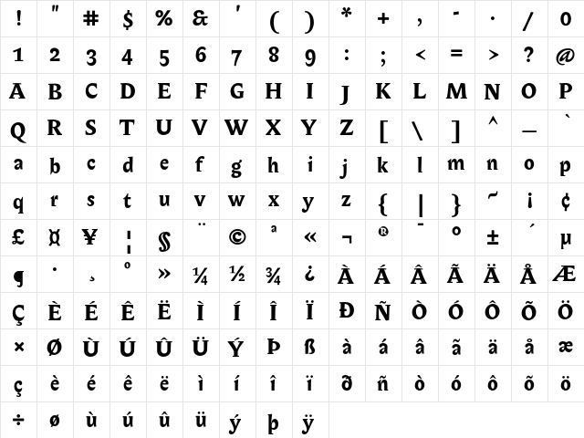 Biblon OT Bold font glyphpreview