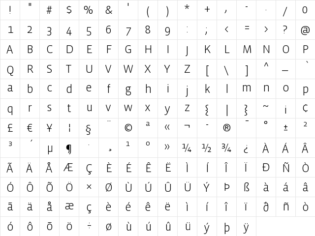 VistaSansLight Regular font glyphpreview