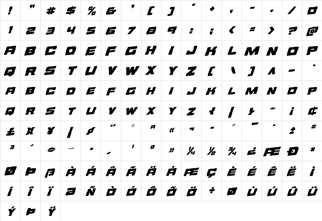 Ore Crusher Rotalic Italic font glyphpreview