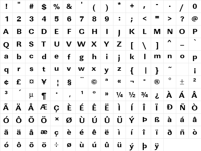 URWLinearTExtBolWid Regular font glyphpreview