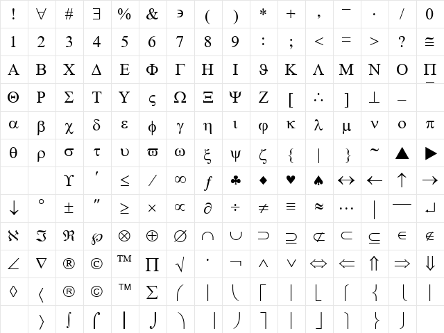 TWA Symbol Regular font glyphpreview