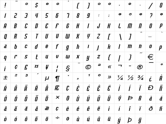 FlintstoneExtended Italic font glyphpreview