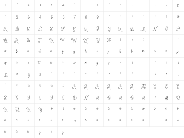 Yulisa Regular font glyphpreview