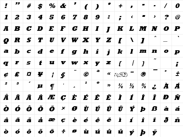 Rockney Extrabold Italic font glyphpreview