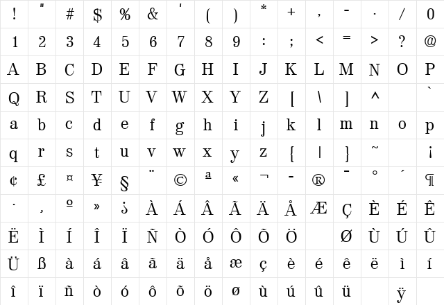 Valencia Regular font glyphpreview