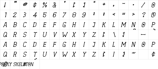 Spooky Skeleton Italic font glyphpreview