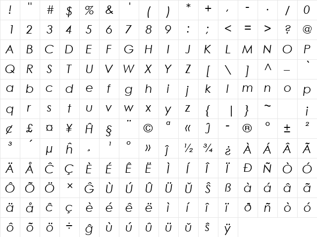Century Gothic Eo Italic font glyphpreview