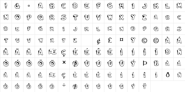 Propped-Up Normal font glyphpreview