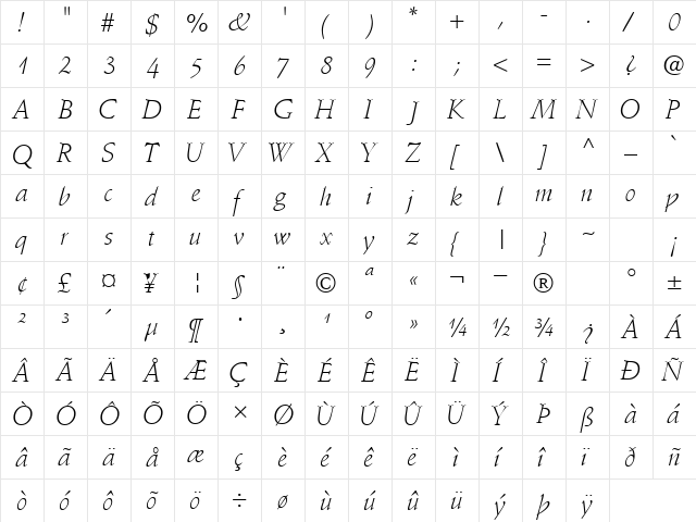 DeutchLightSSK Italic font glyphpreview