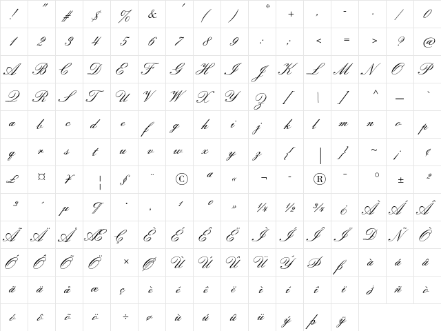 Florentine ScriptII Std Regular font glyphpreview