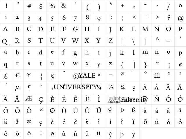 YaleDesign Regular font glyphpreview