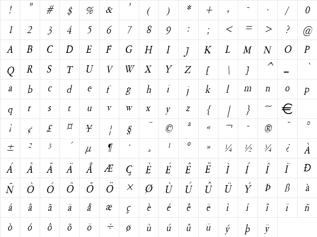 AmethystThin Italic font glyphpreview