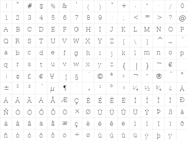 Serifa Th BT Thin font glyphpreview