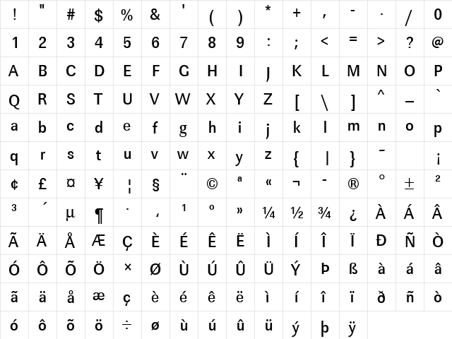 URWLinearTMedExtNar Regular font glyphpreview