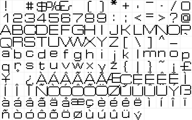 FFF Cosmos Regular font glyphpreview