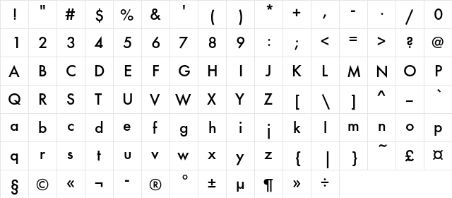 FuturaMediumC Regular font glyphpreview