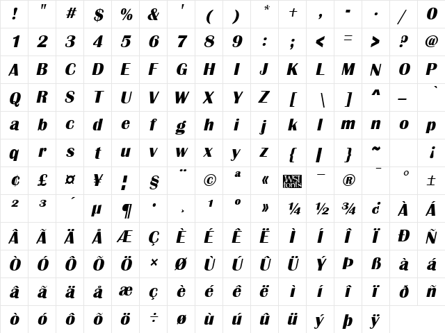 Scotsdale Italic font glyphpreview