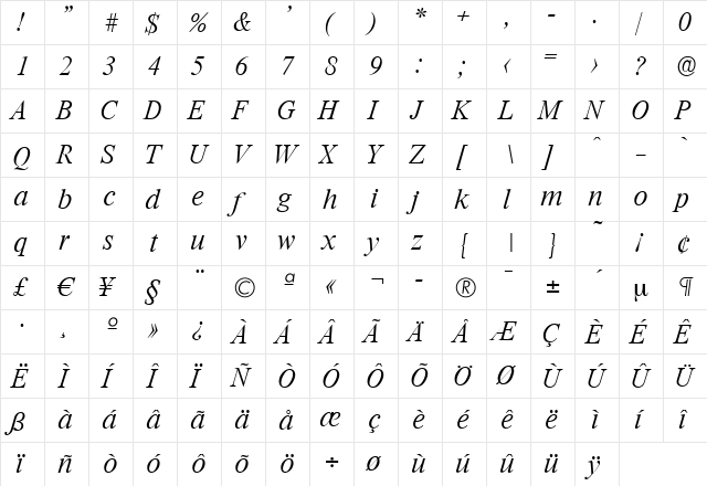 SimonBecker-ExtraLight Italic font glyphpreview