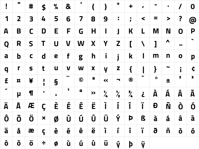 Titillium Web Bold font glyphpreview